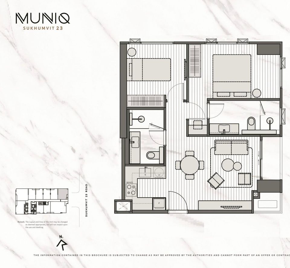 ให้เช่าคอนโด MUNIQ Sukhumvit 23 ห้องใหญ่ 2 ห้องนอน 2 ห้องน้ำ ใกล้ BTS, MRT 200 เมตร